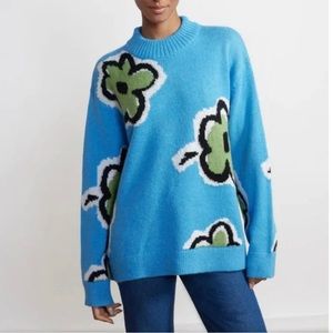 KITRI PHEOBE Blue Painted Floral Sweater